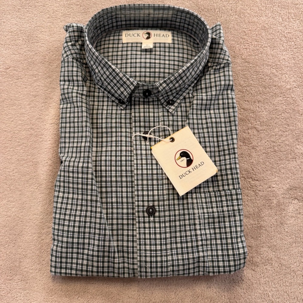 Duck Head NWT Plaid Button Down Shirt Green Long Sleeve Preppy Casual Mens Sz M